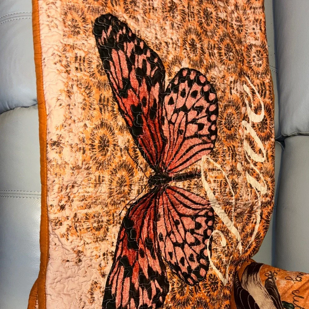 Orange Comforter butterfly, and birds  Set